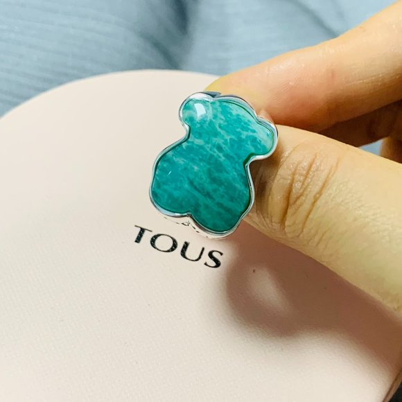 TOUS Ring Silver Green Color ring with Amazonita Women Jewelry 56# - Picture 2 of 10